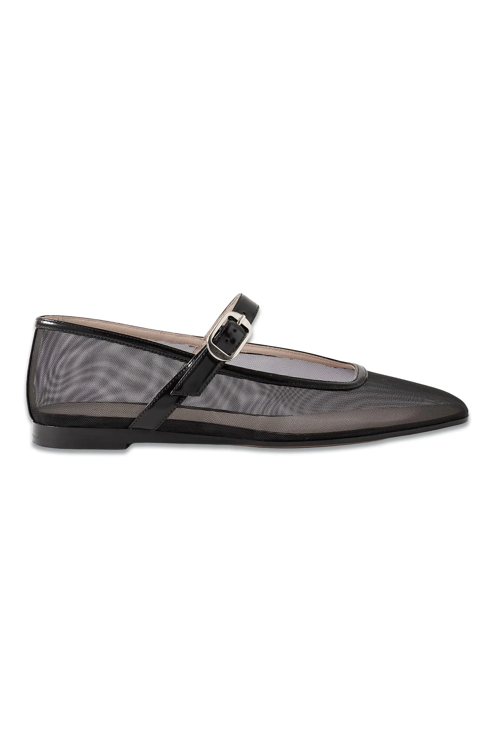 Patent Leather-trimmed Mesh Mary Jane Ballet Flats