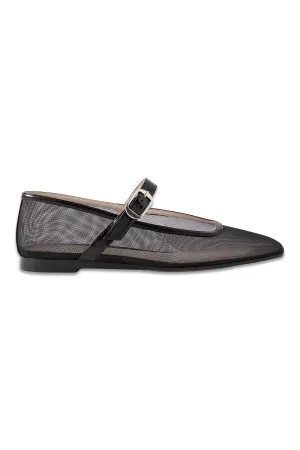 Patent Leather-trimmed Mesh Mary Jane Ballet Flats