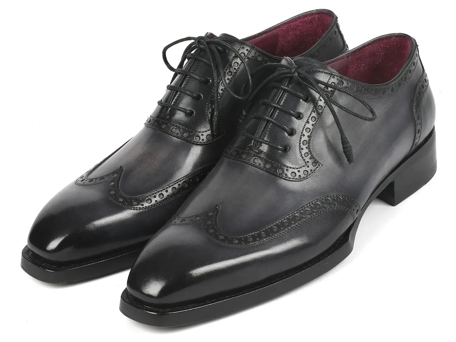 Paul Parkman Goodyear Welted Men's Wingtip Oxfords in Black & Gray