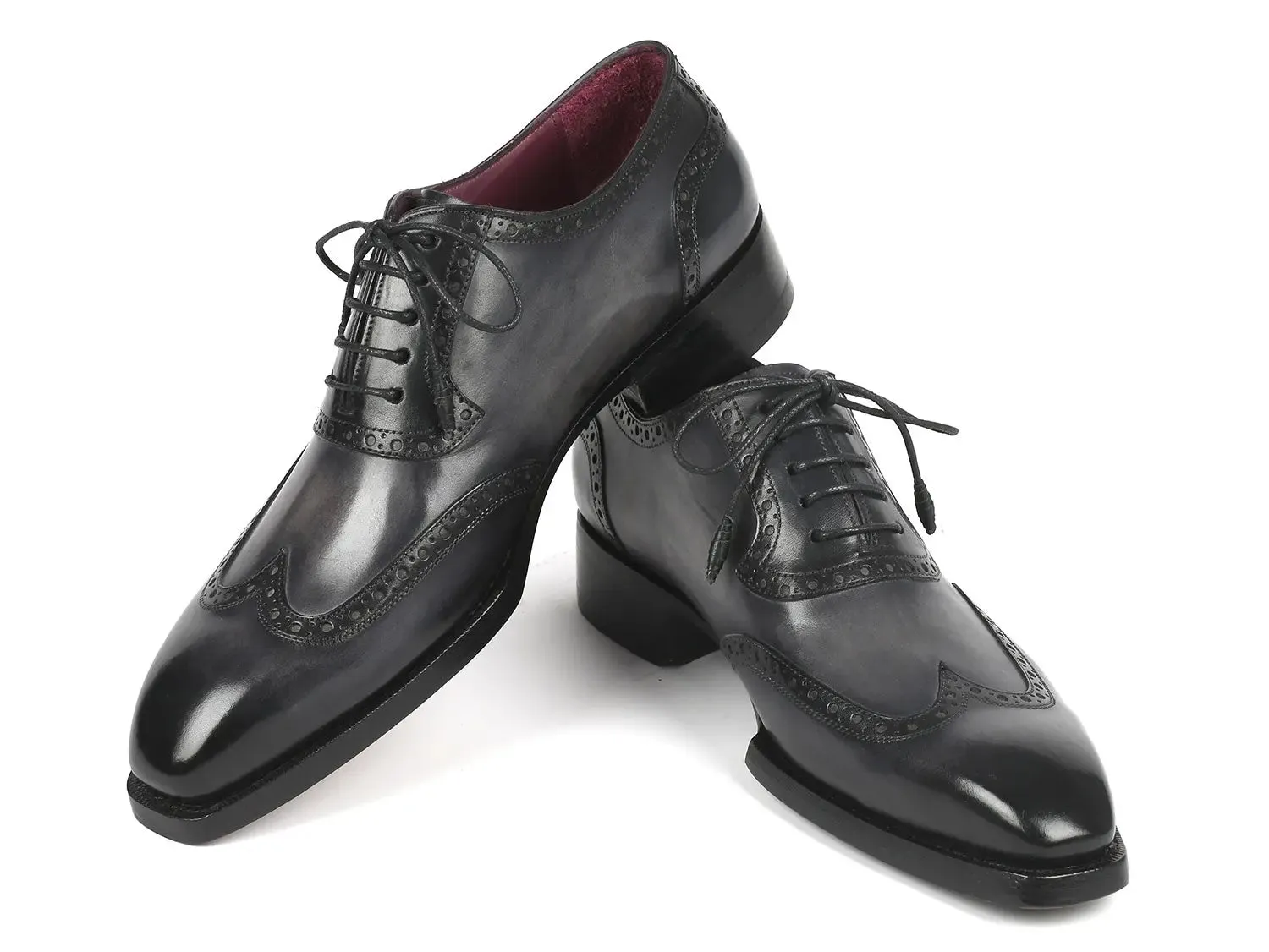 Paul Parkman Goodyear Welted Men's Wingtip Oxfords in Black & Gray