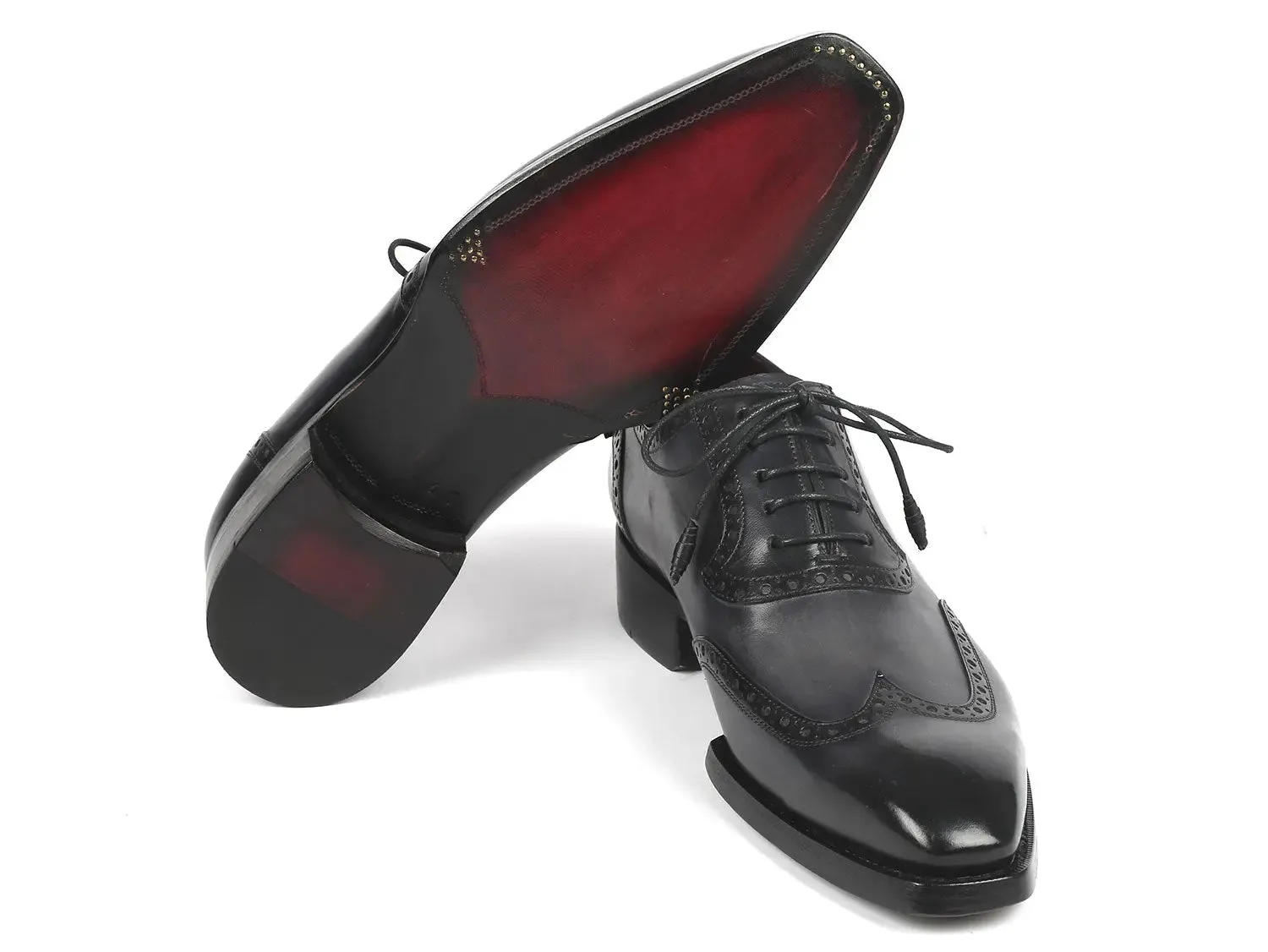 Paul Parkman Goodyear Welted Men's Wingtip Oxfords in Black & Gray