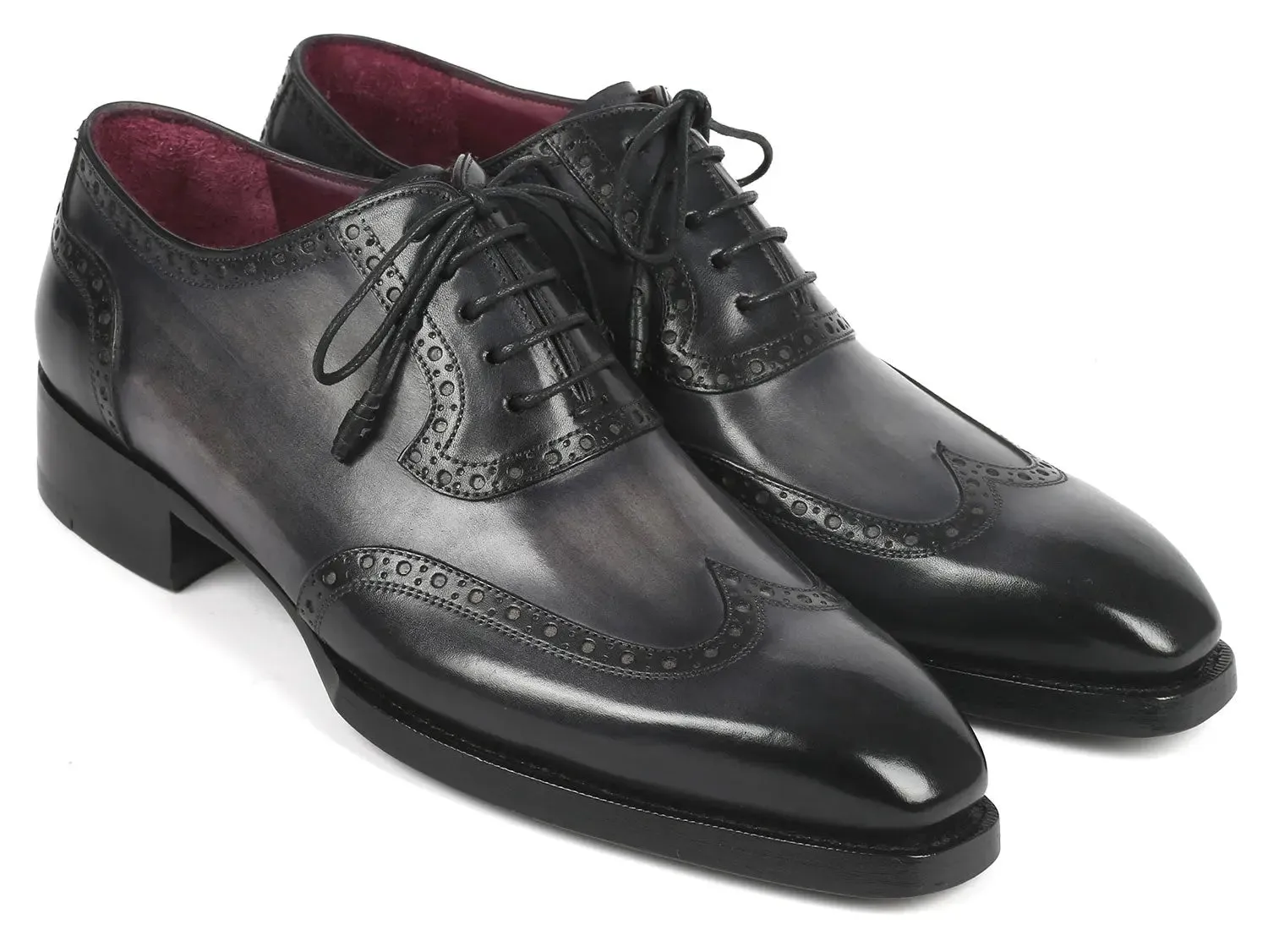 Paul Parkman Goodyear Welted Men's Wingtip Oxfords in Black & Gray