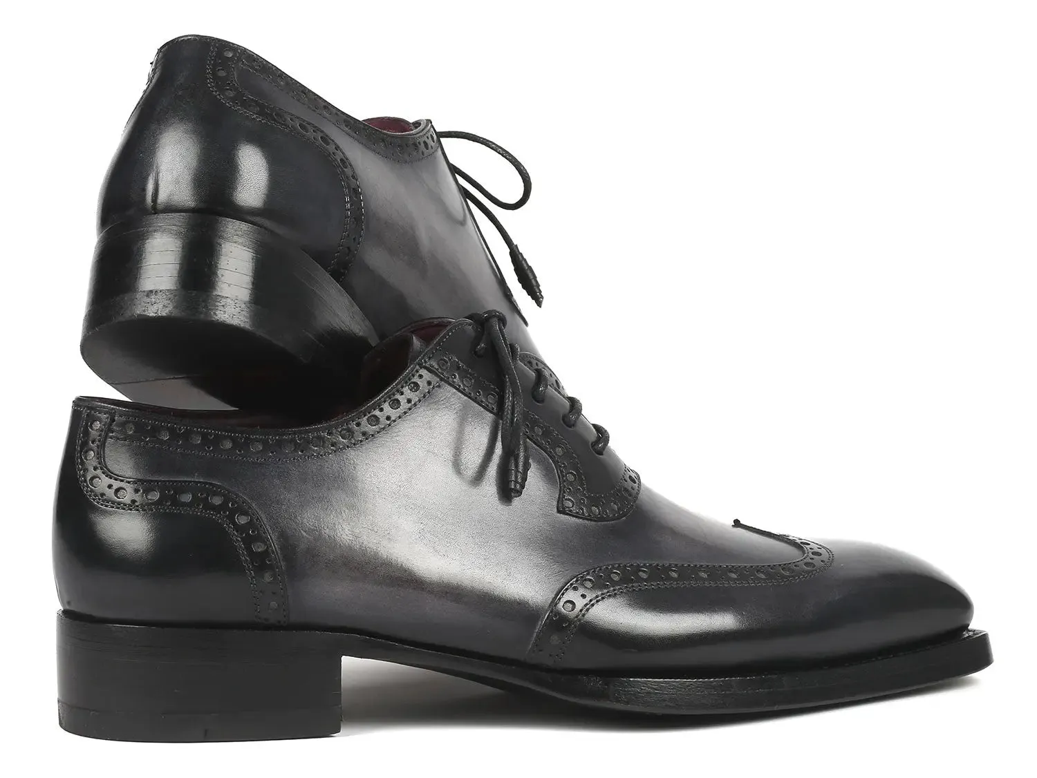 Paul Parkman Goodyear Welted Men's Wingtip Oxfords in Black & Gray