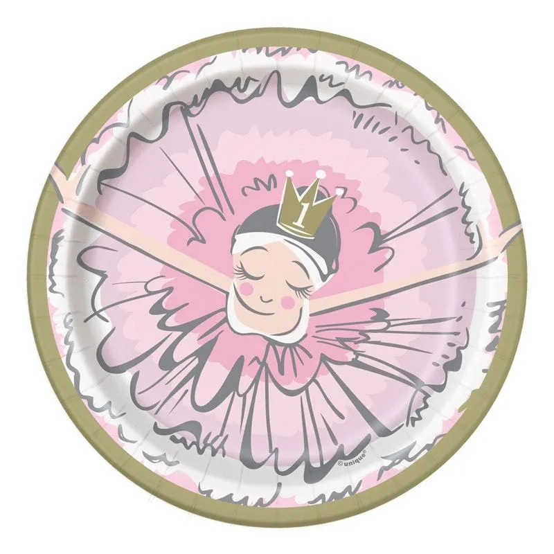 Pink 1st Birthday Party Ballerina Small Plates (Pack of 8)