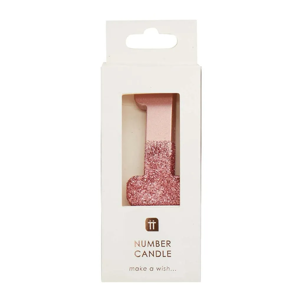 Pink Glitter Number 1 Candle