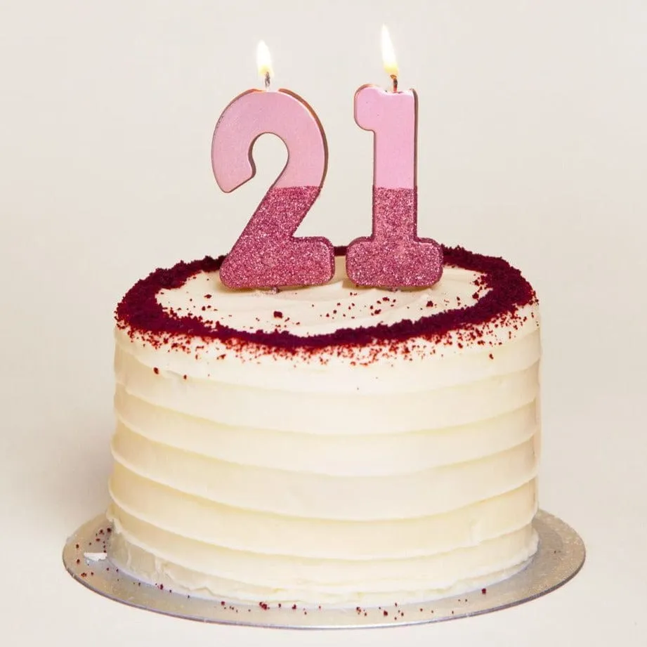 Pink Glitter Number 2 Candle