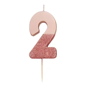 Pink Glitter Number 2 Candle
