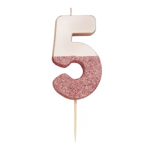 Pink Glitter Number 5 Candle