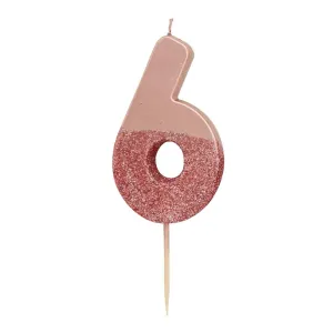 Pink Glitter Number 6 Candle