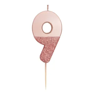 Pink Glitter Number 9 Candle