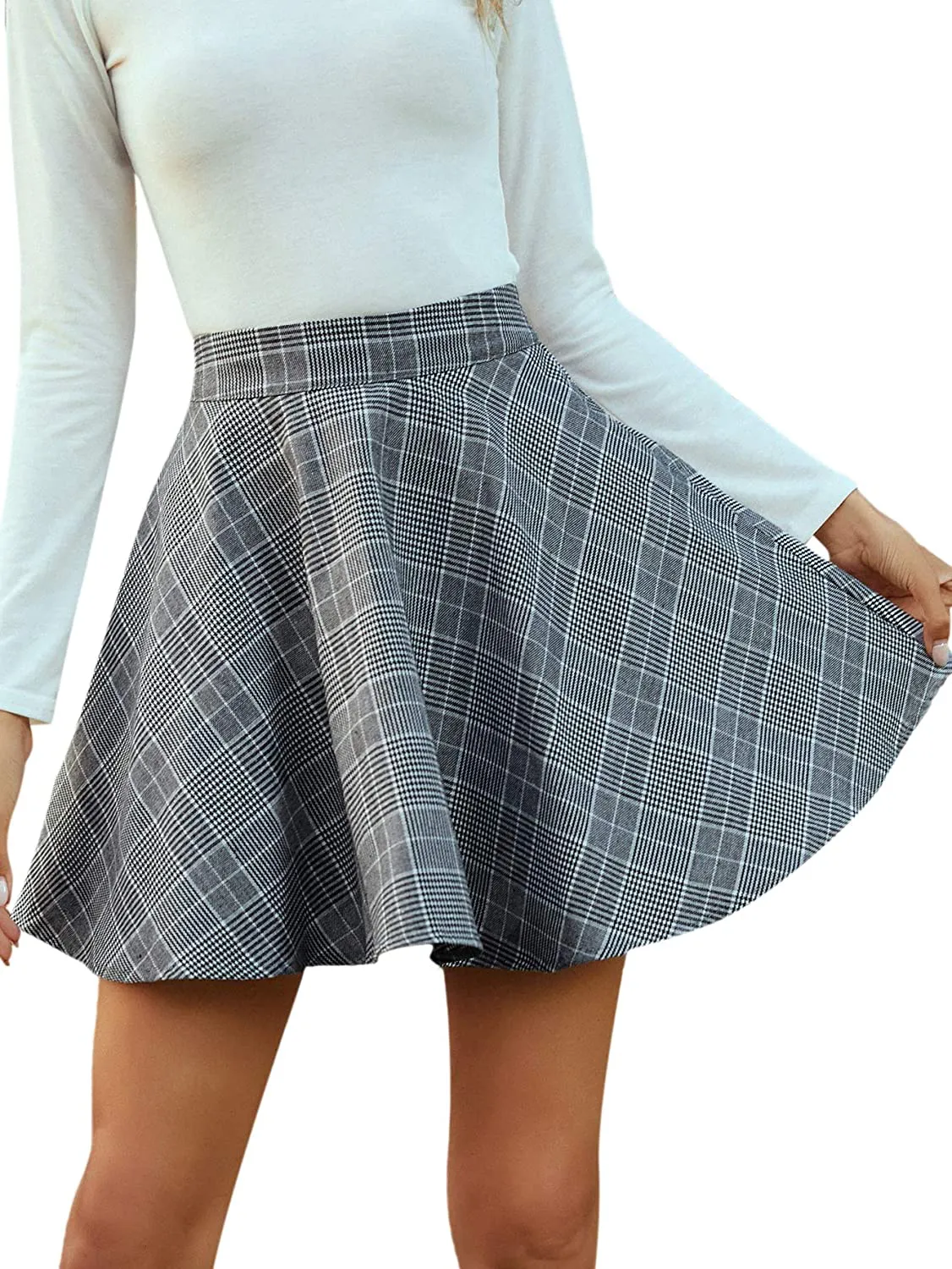 SheIn Women's Women's Basic Plaid Flared Mini Skater Skirt