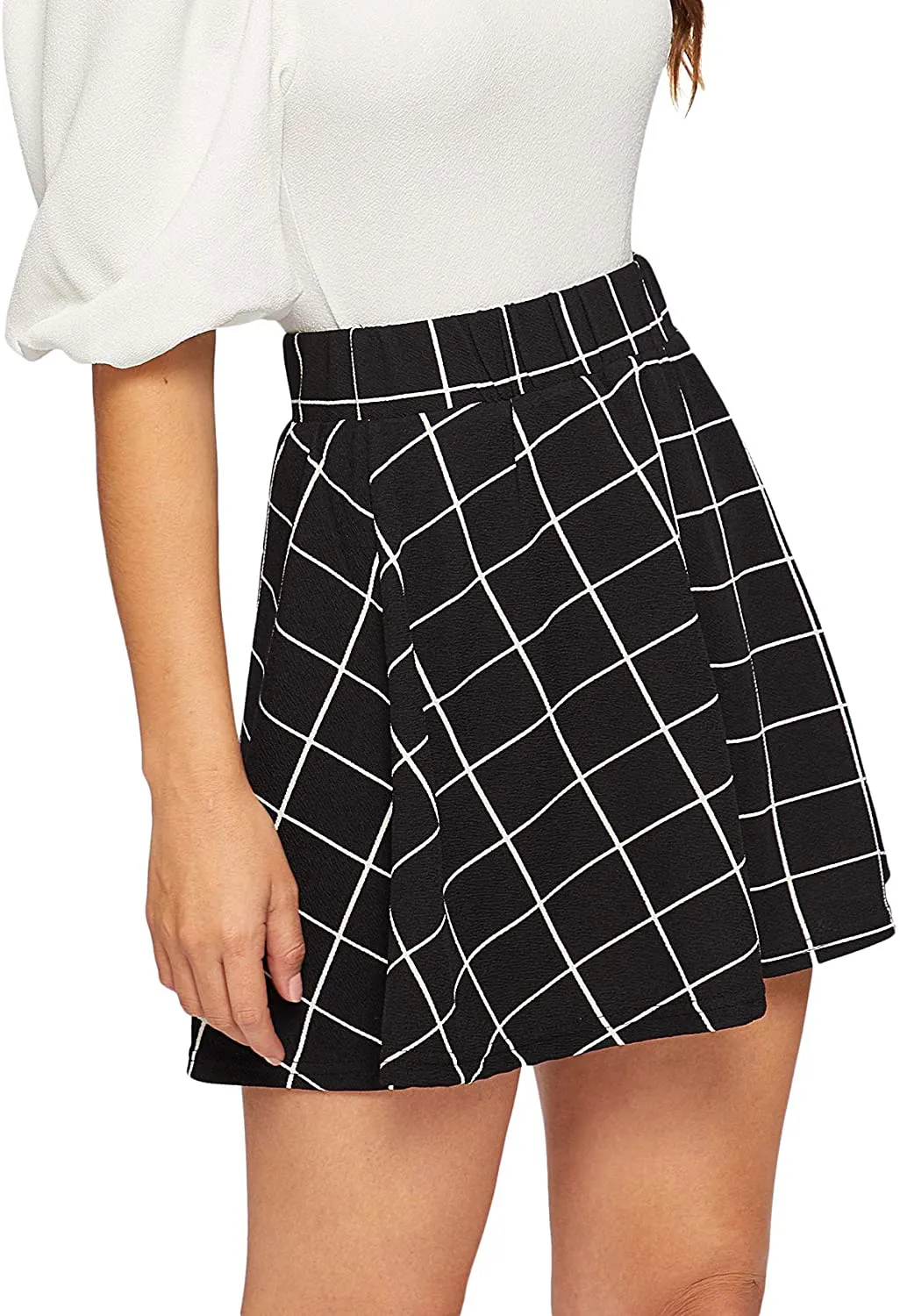 SheIn Women's Women's Basic Plaid Flared Mini Skater Skirt