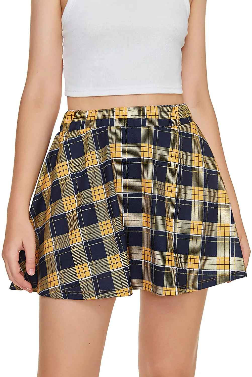 SheIn Women's Women's Basic Plaid Flared Mini Skater Skirt