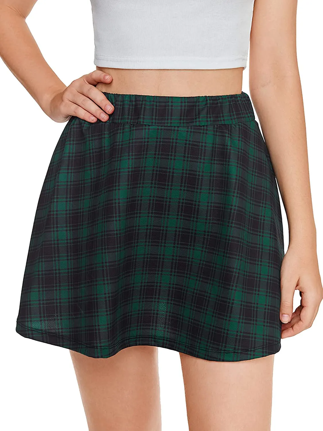 SheIn Women's Women's Basic Plaid Flared Mini Skater Skirt