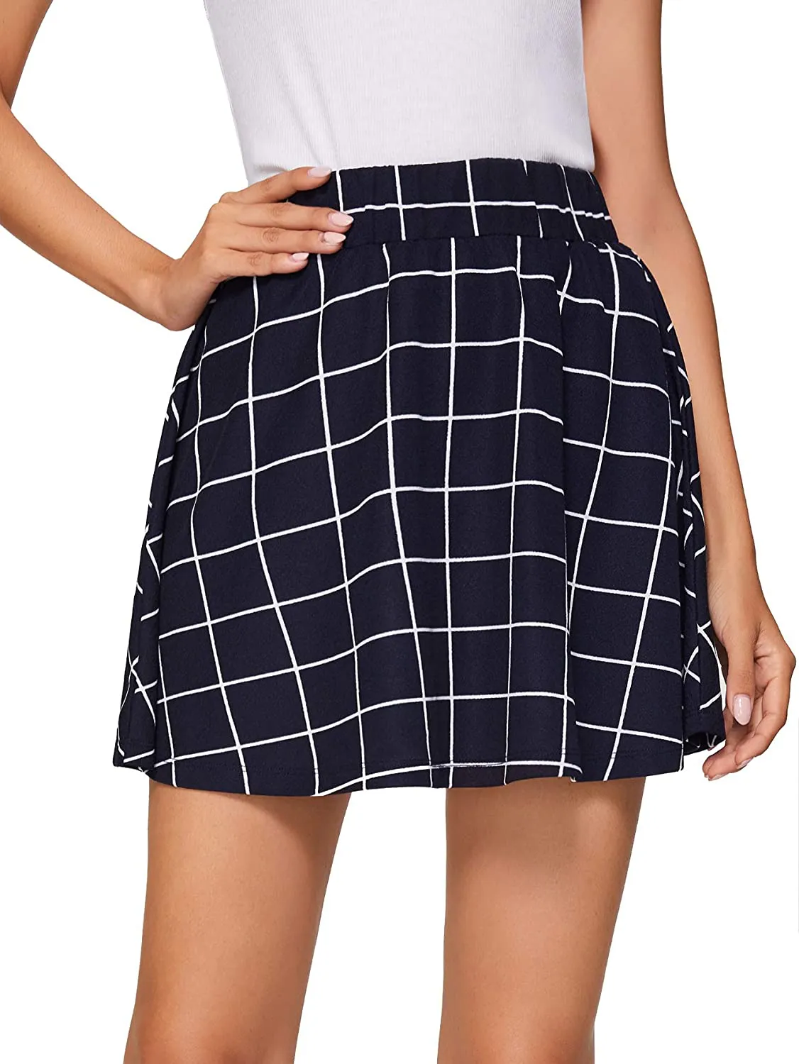 SheIn Women's Women's Basic Plaid Flared Mini Skater Skirt