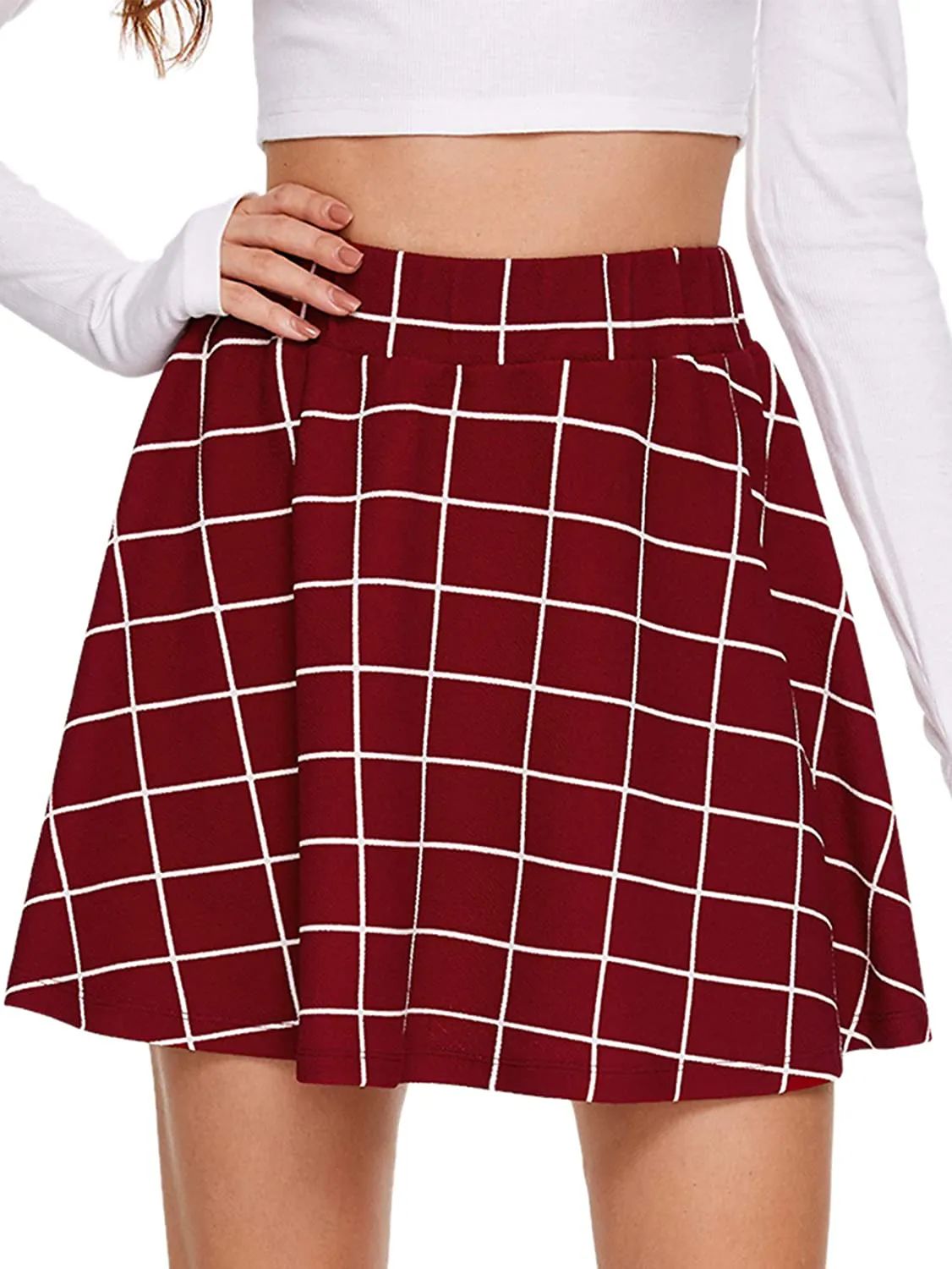 SheIn Women's Women's Basic Plaid Flared Mini Skater Skirt