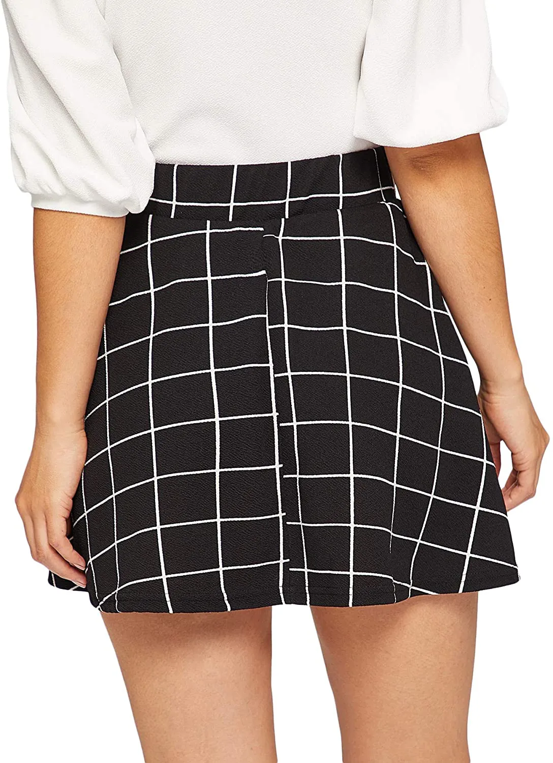 SheIn Women's Women's Basic Plaid Flared Mini Skater Skirt