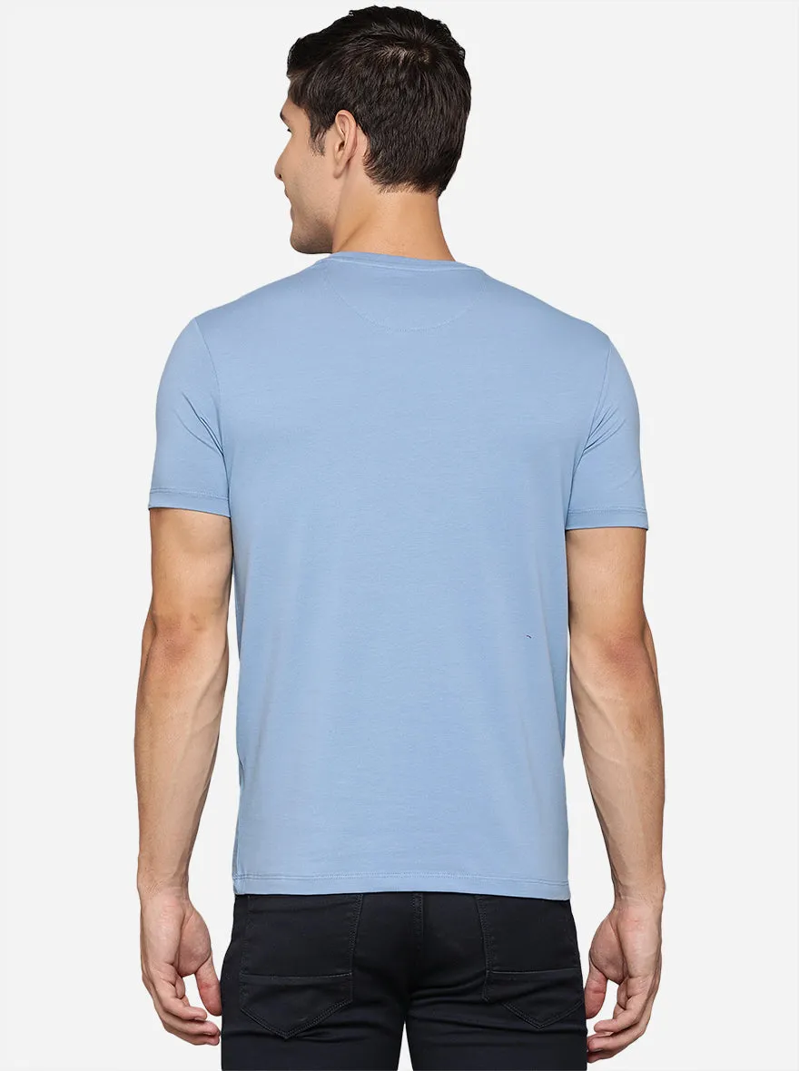 Sky Blue Printed Slim Fit T-Shirt | JadeBlue