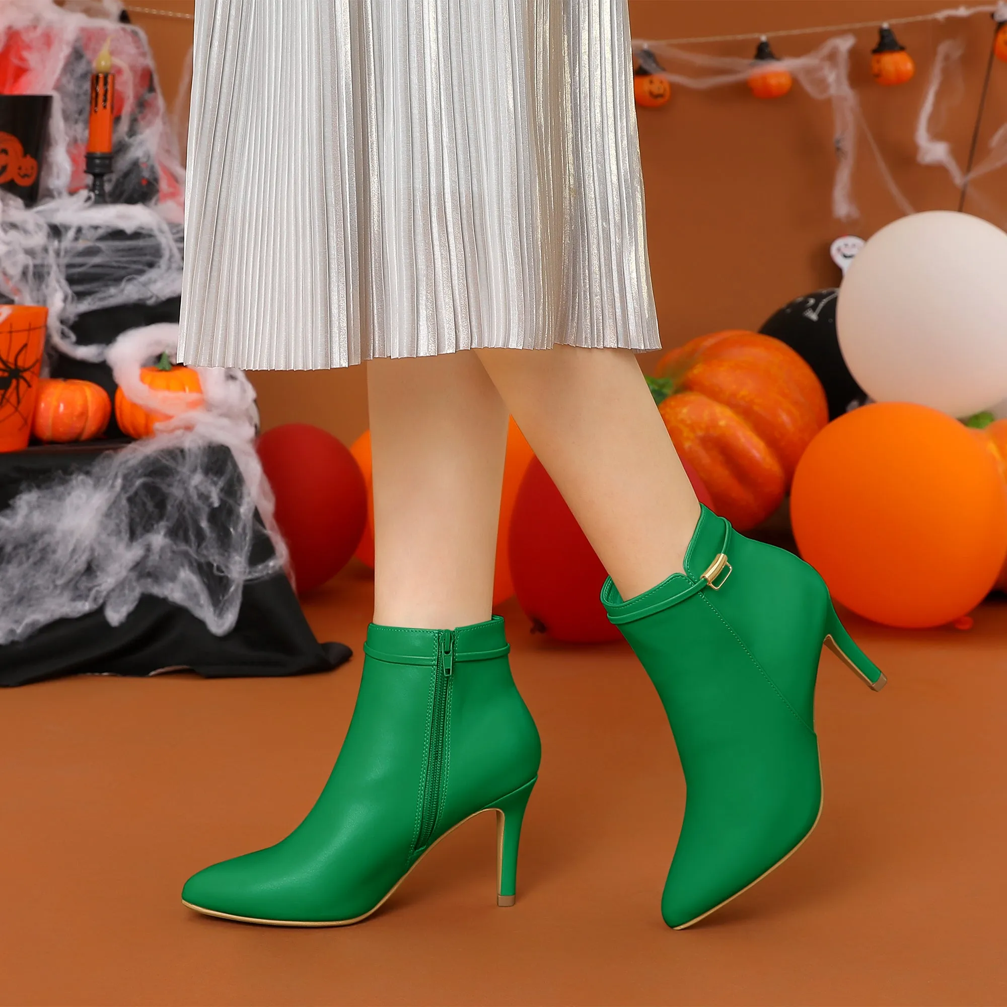 Stiletto Heel Pointed Toe Side Zipper Faux Leather Ankle Boots