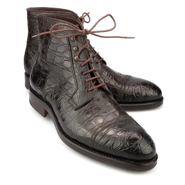 Suave British Alligator Lace-Up Ankle Boots
