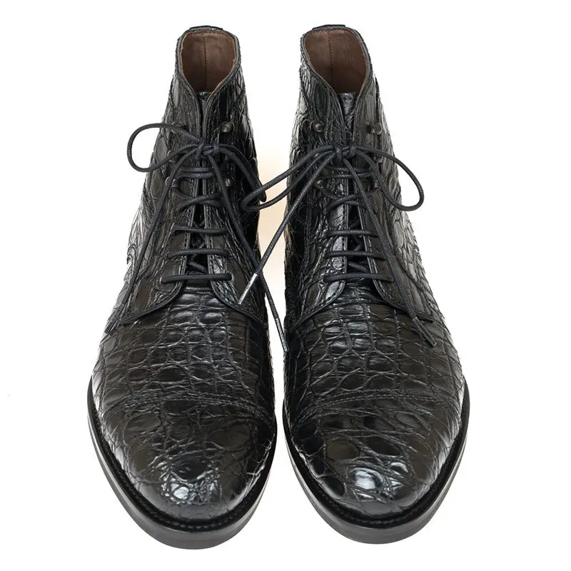 Suave British Alligator Lace-Up Ankle Boots