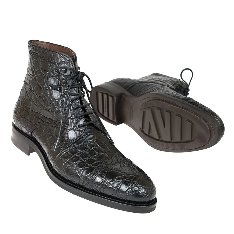 Suave British Alligator Lace-Up Ankle Boots