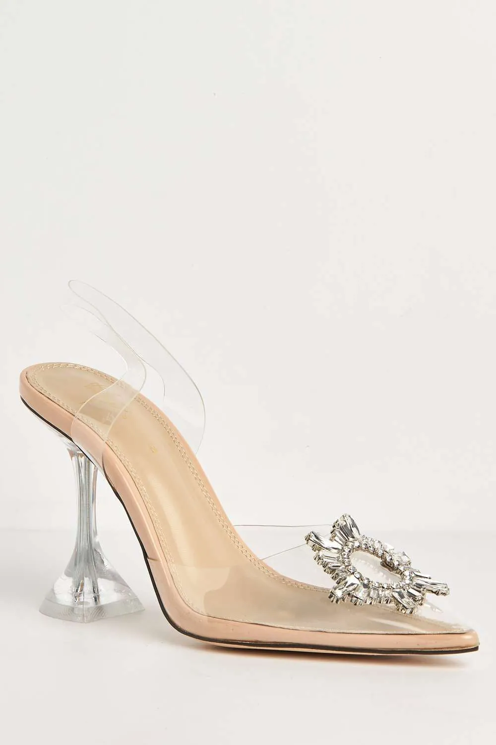 Teela Diamante Brooch Pointed Toe Court Shoes in Nude