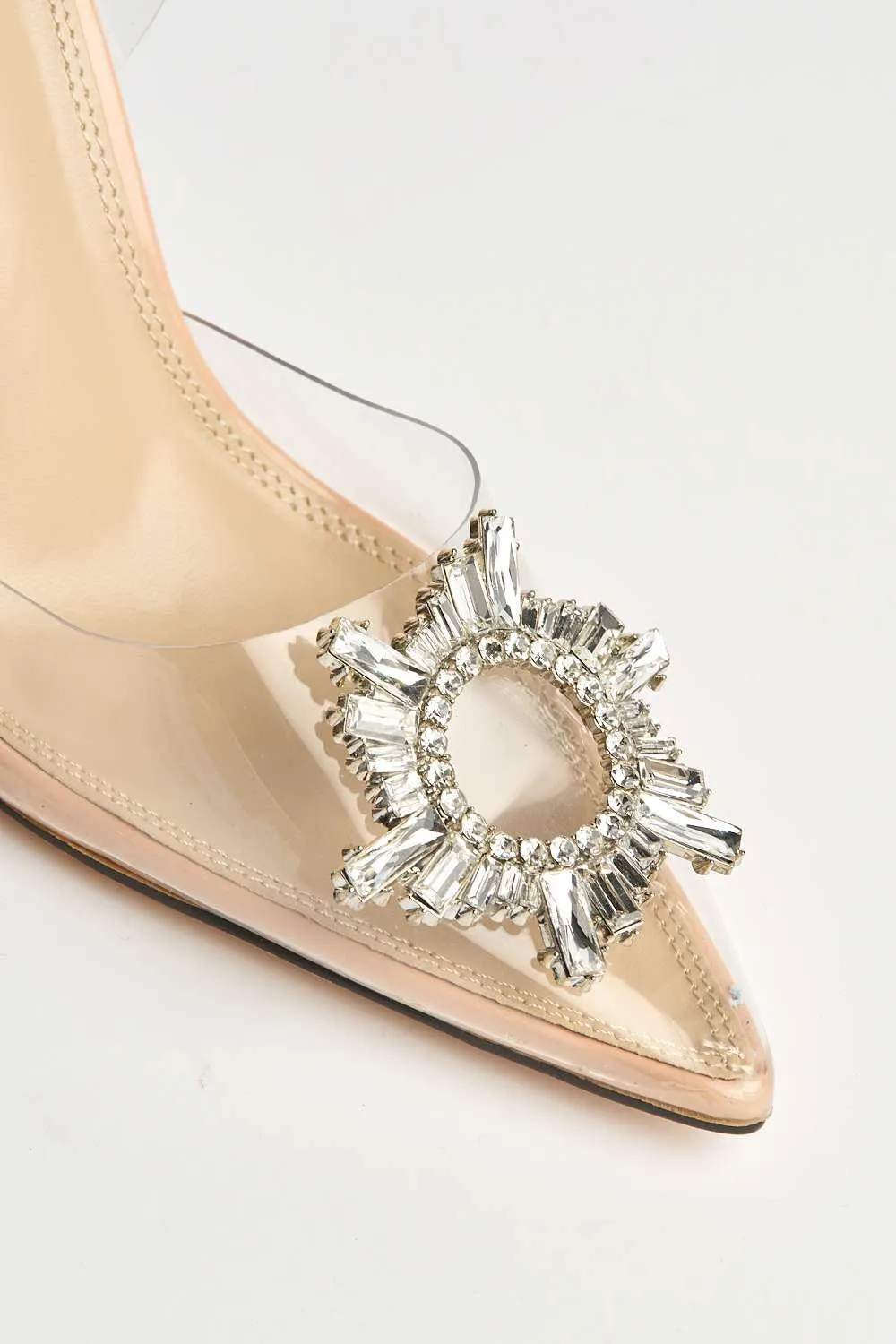 Teela Diamante Brooch Pointed Toe Court Shoes in Nude