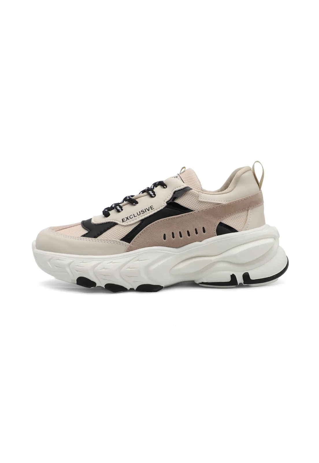 Tenis Sneakers Dama Beige-Negro Tellenzi 127