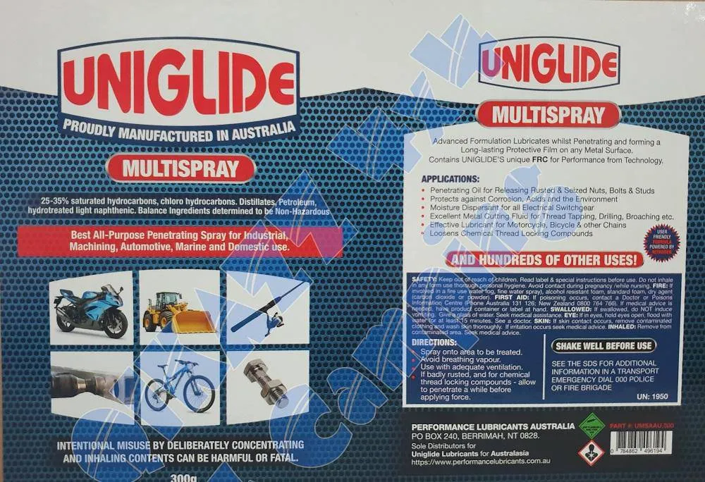 Uniglide Multispray - 300g All Purpose Penetrating Spray / Lubricant - 1 Carton (12 x 300g)