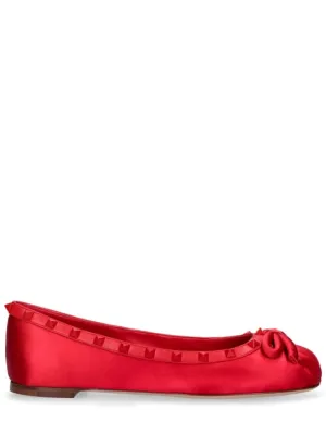 Valentino Garavani   5mm Rockstud satin &amp; leather flats 