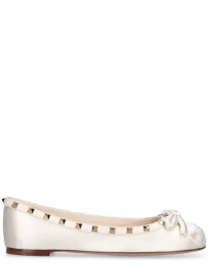 Valentino Garavani   5mm Rockstud satin &amp; leather flats 
