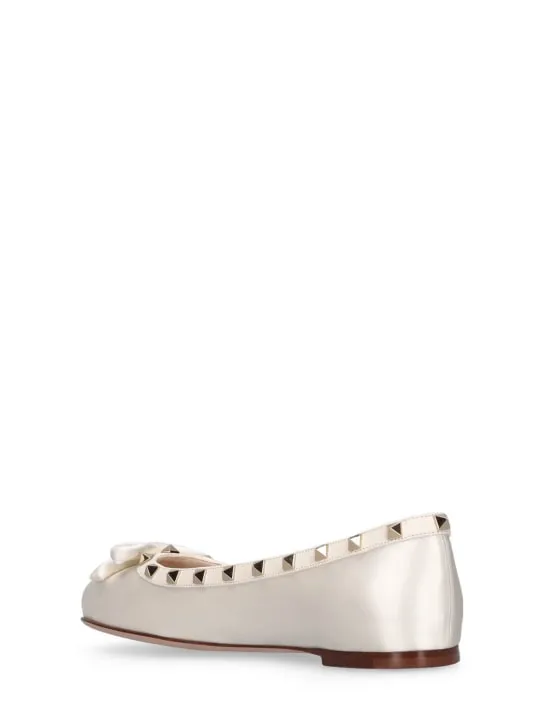 Valentino Garavani   5mm Rockstud satin &amp; leather flats 
