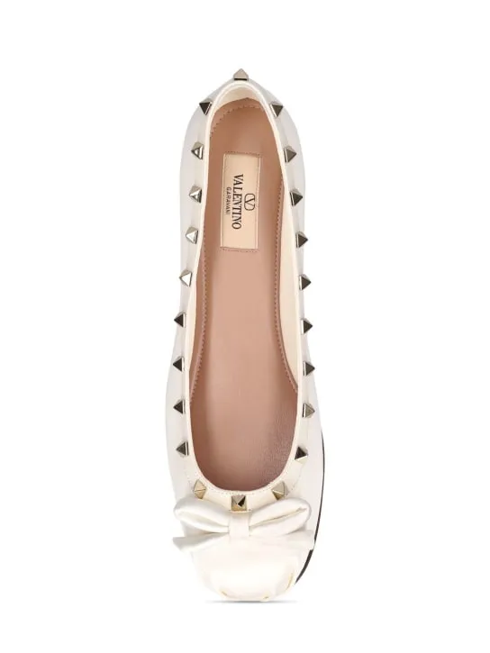 Valentino Garavani   5mm Rockstud satin &amp; leather flats 