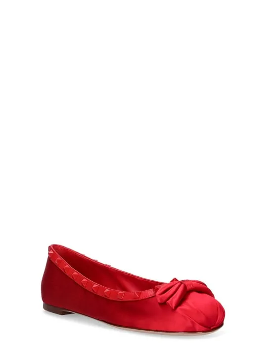 Valentino Garavani   5mm Rockstud satin &amp; leather flats 