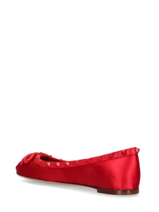 Valentino Garavani   5mm Rockstud satin &amp; leather flats 