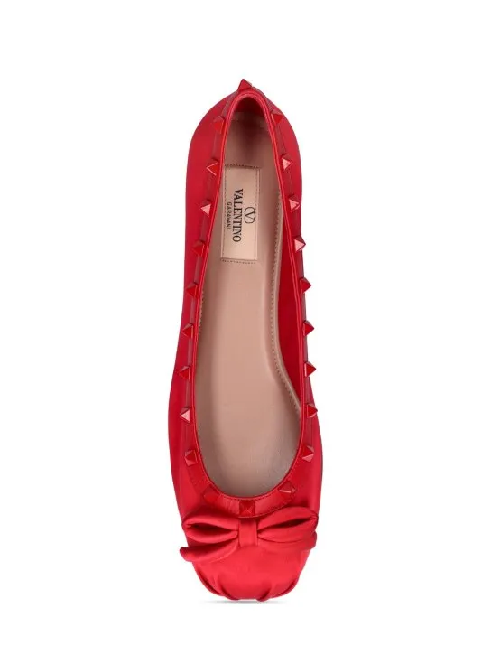 Valentino Garavani   5mm Rockstud satin &amp; leather flats 