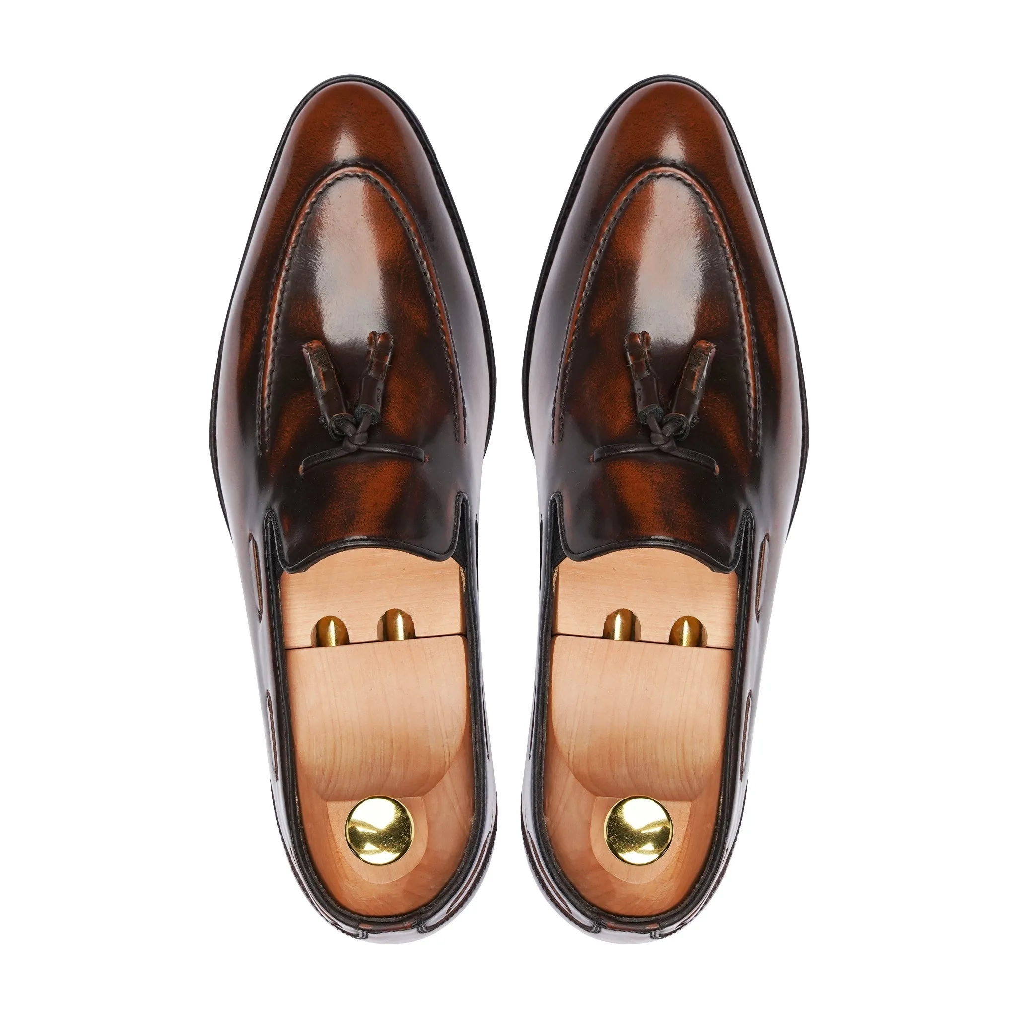 Vernon - Men's Burnished Brown Box Leather High Shine Loafer