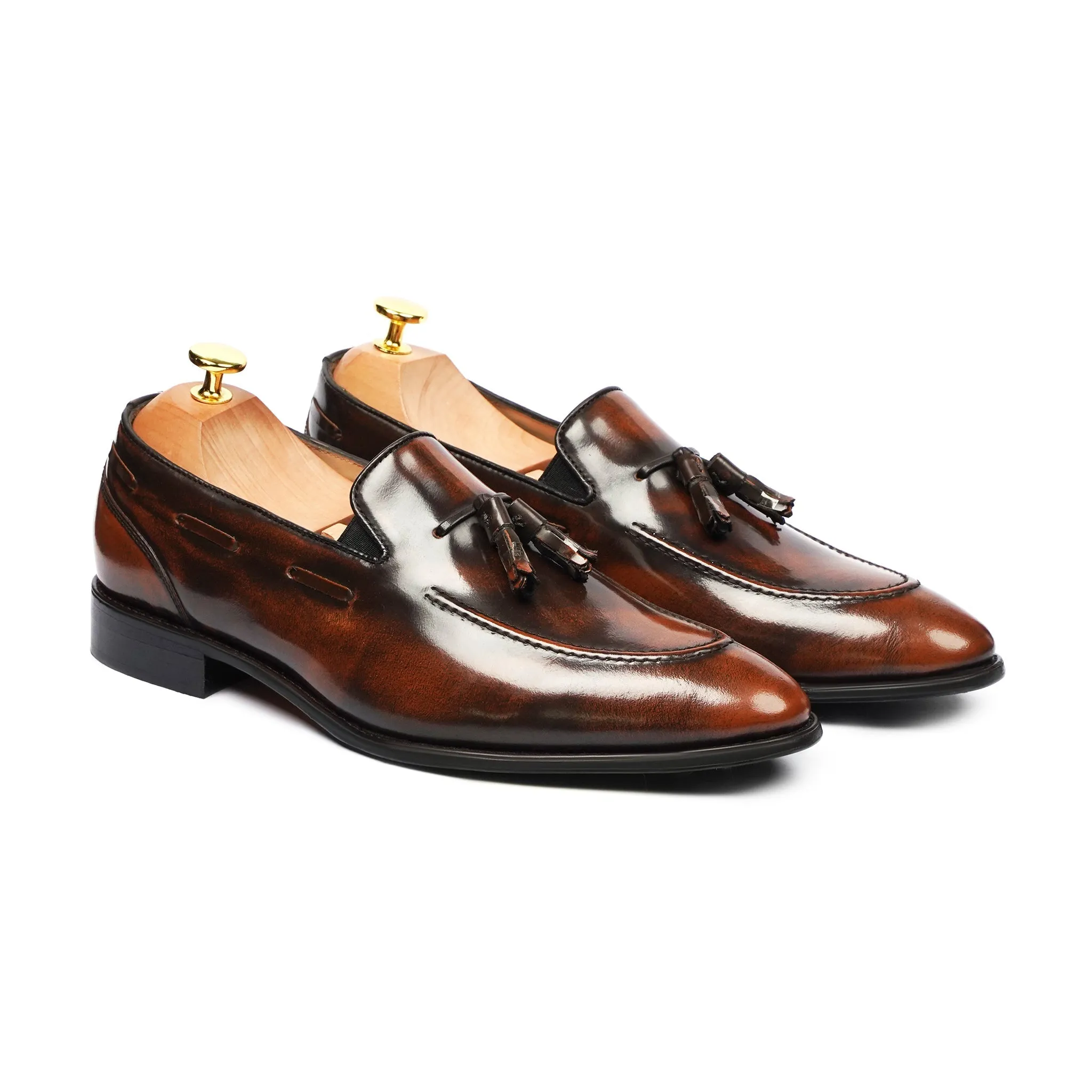 Vernon - Men's Burnished Brown Box Leather High Shine Loafer