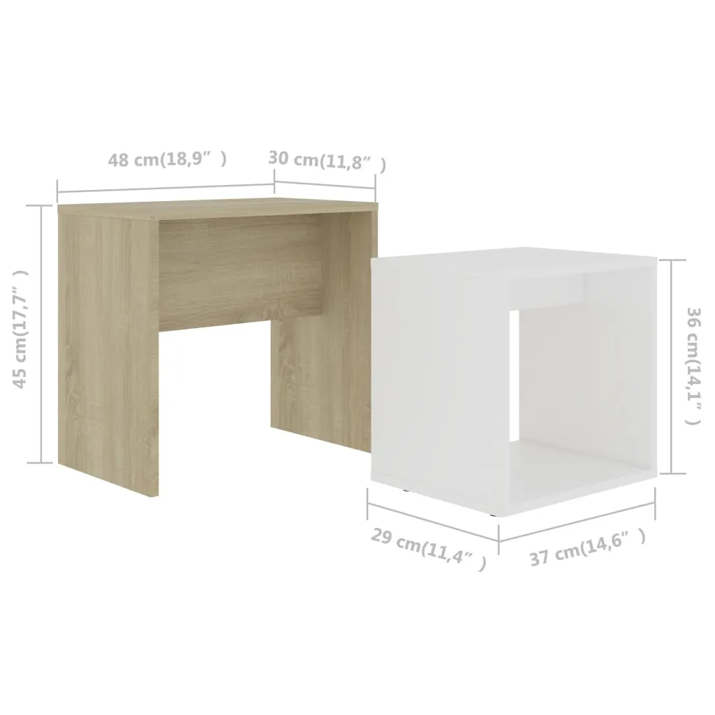 vidaXL Coffee Table Set White and Sonoma Oak 48x30x45 cm Engineered Wood