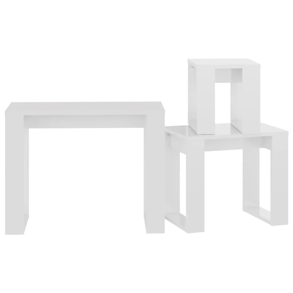 vidaXL Nesting Tables 3 pcs High Gloss White Engineered Wood