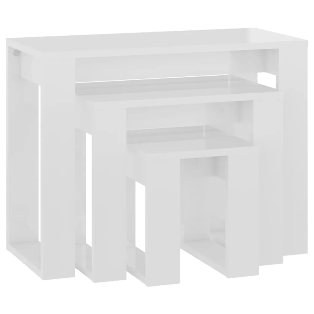 vidaXL Nesting Tables 3 pcs High Gloss White Engineered Wood