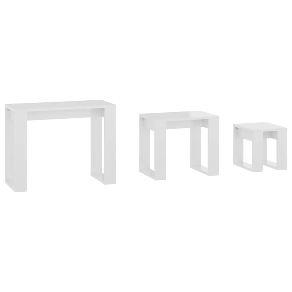 vidaXL Nesting Tables 3 pcs High Gloss White Engineered Wood