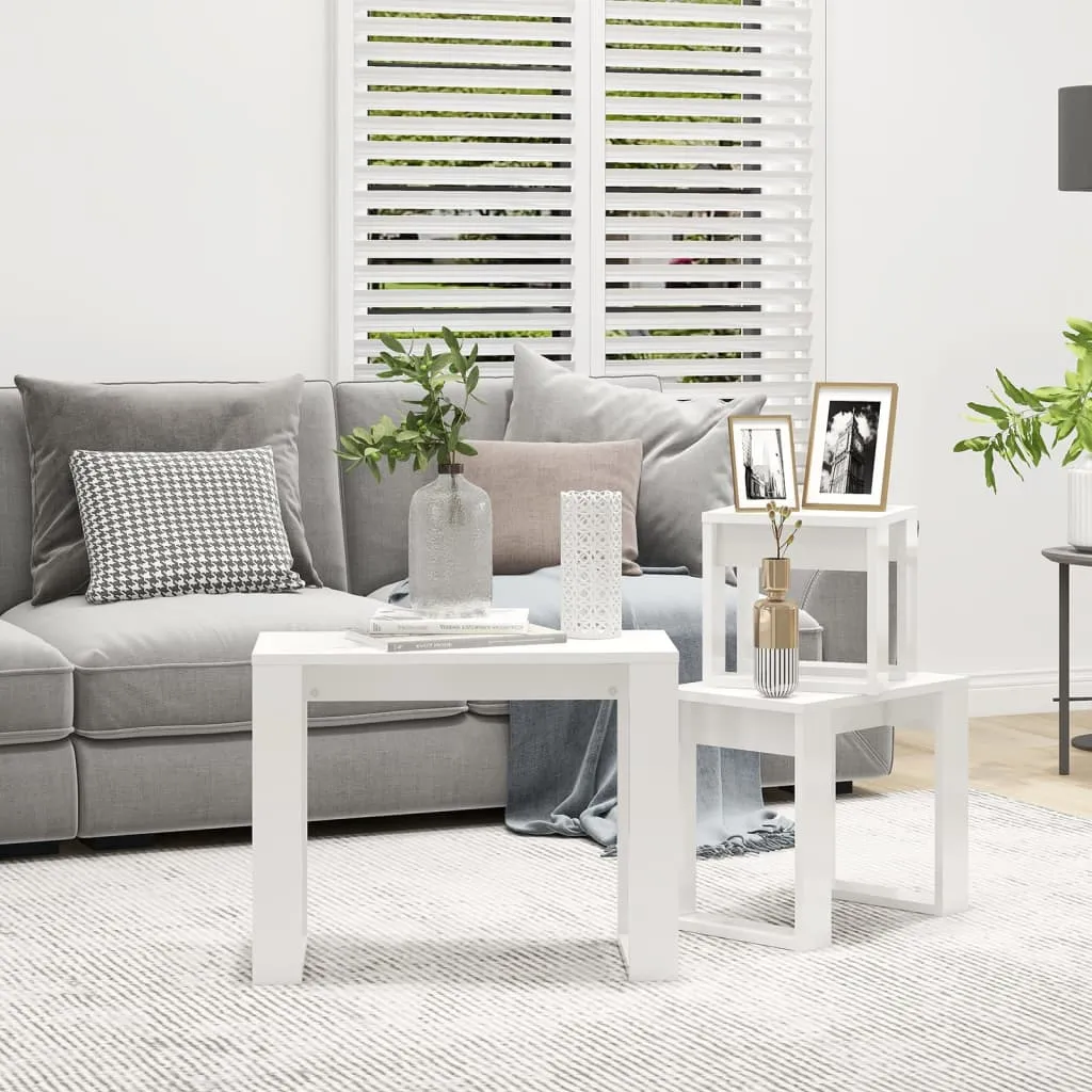 vidaXL Nesting Tables 3 pcs High Gloss White Engineered Wood
