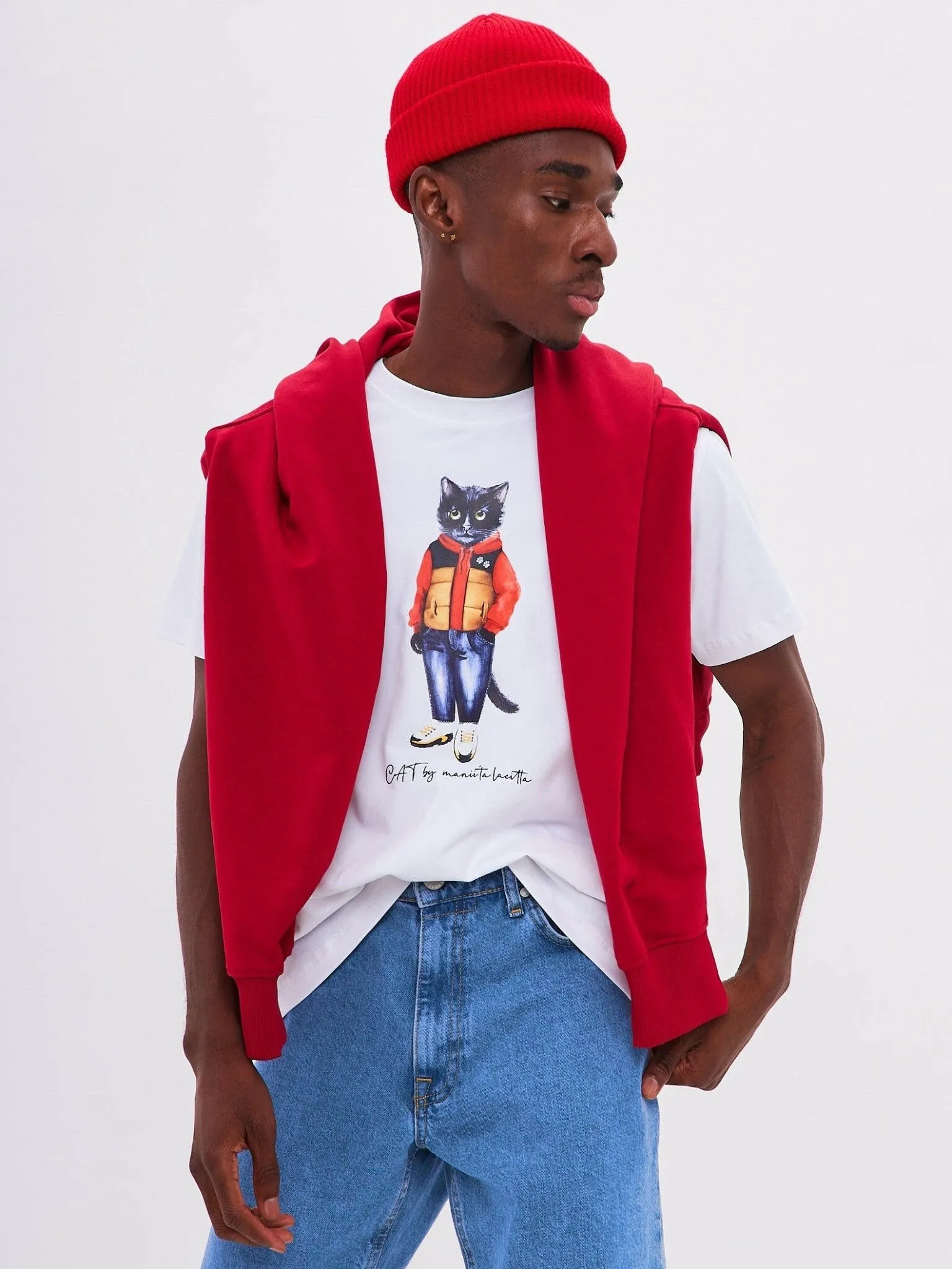 White Printed T-shirt SPORT CASUAL CAT