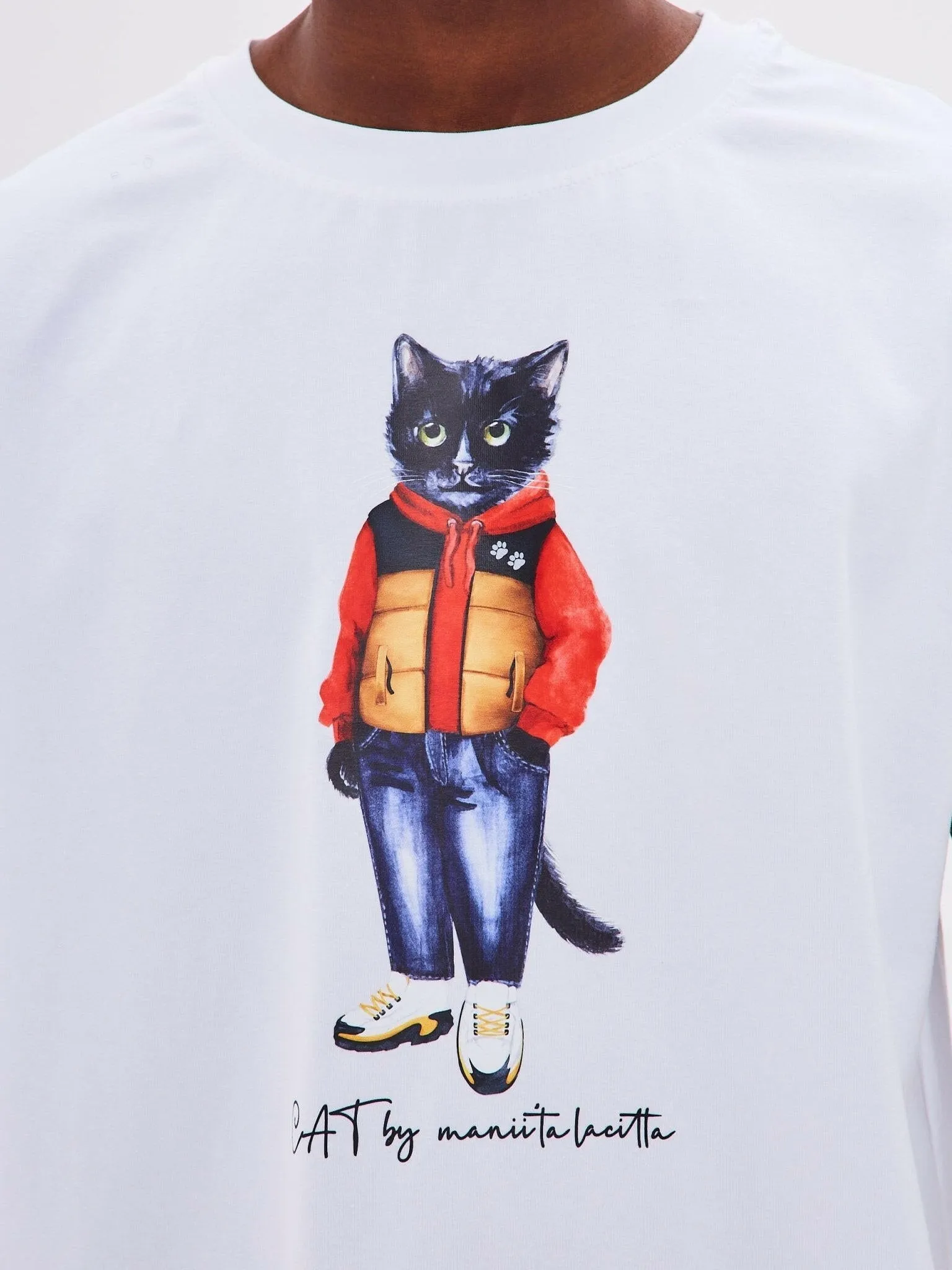 White Printed T-shirt SPORT CASUAL CAT