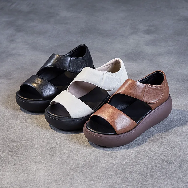 Women Minimalist Solid Leather Velcro Casual Sandals