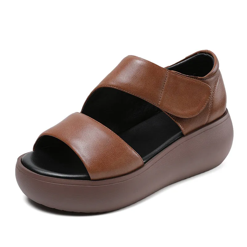 Women Minimalist Solid Leather Velcro Casual Sandals