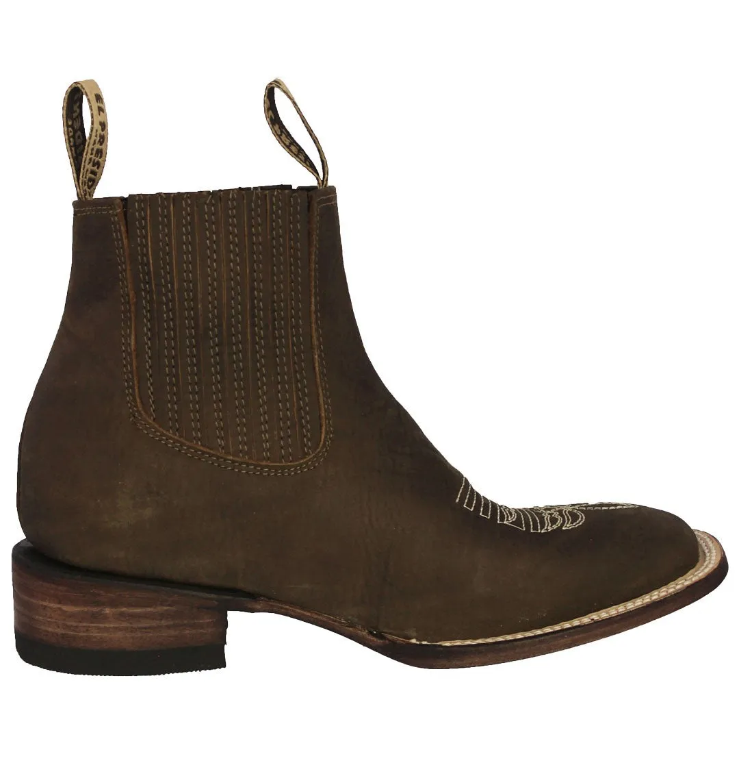 Womens Brown Chelsea Cowboy Boots Solid Leather - Square Toe