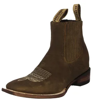 Womens Brown Chelsea Cowboy Boots Solid Leather - Square Toe